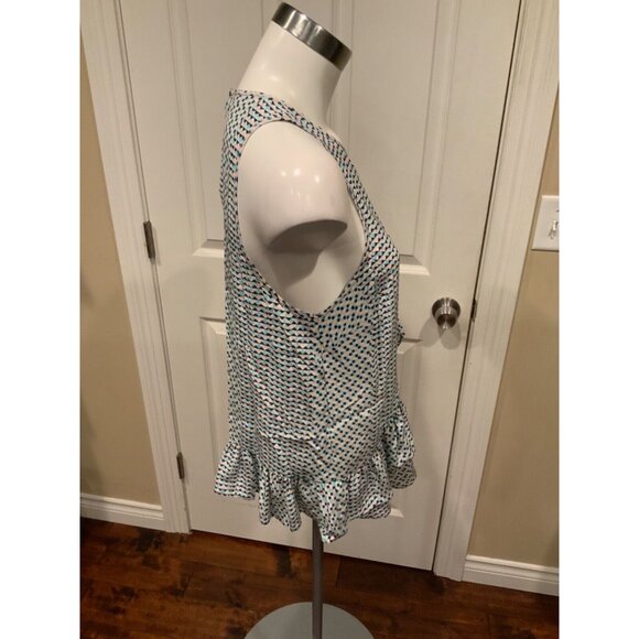 Parker Pink Blue White Geometric Silk Ruffle Sleeveless Peplum Tank Top, Size S - Picture 2 of 5